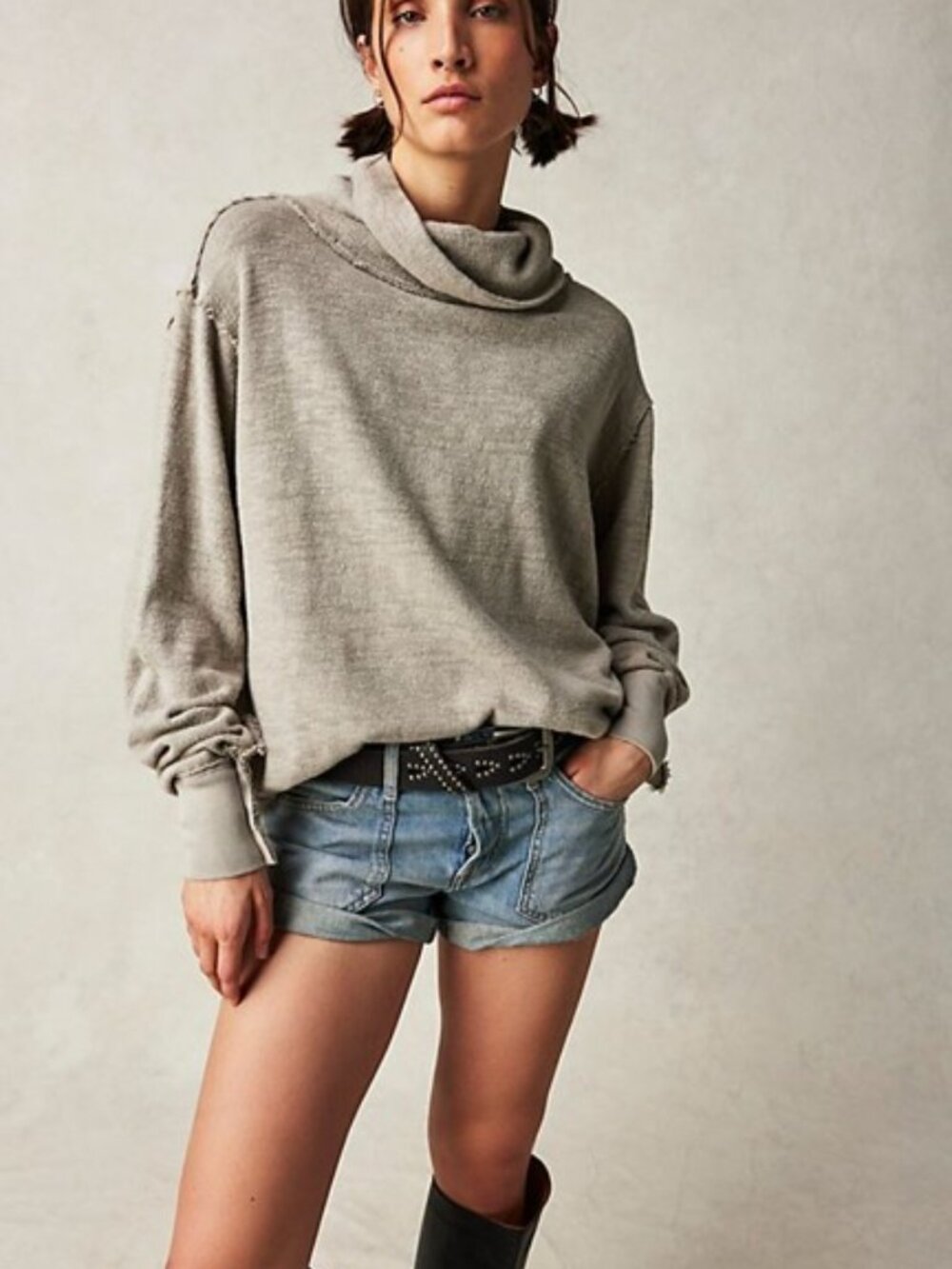 Free People We the Free "Timmy Turtle" Taupy Turtleneck Sweater-XL